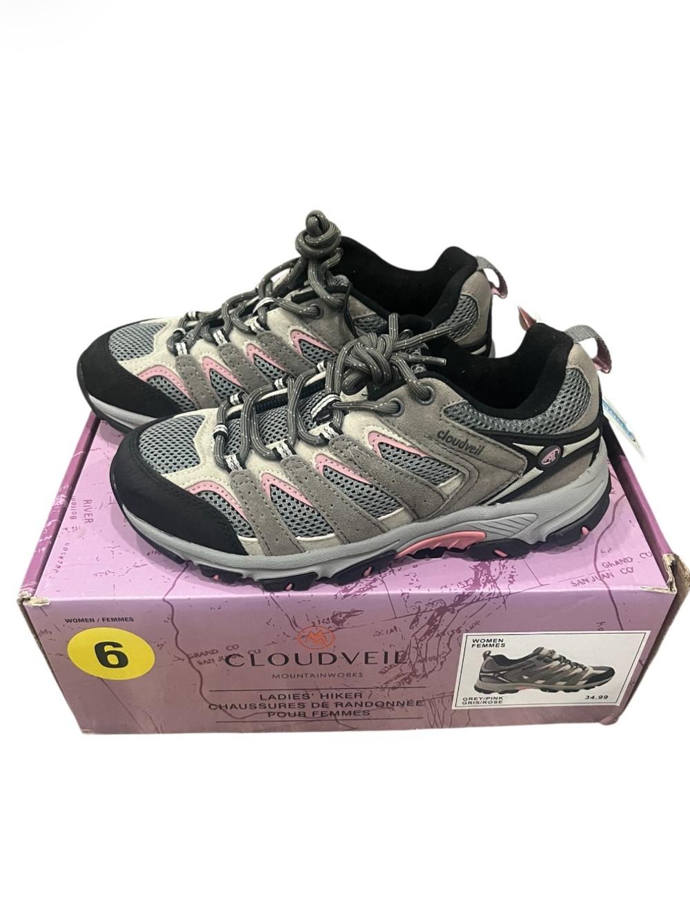 NWT Cloudveil Ladies Hiking Shoes Grey and Pink Size 6